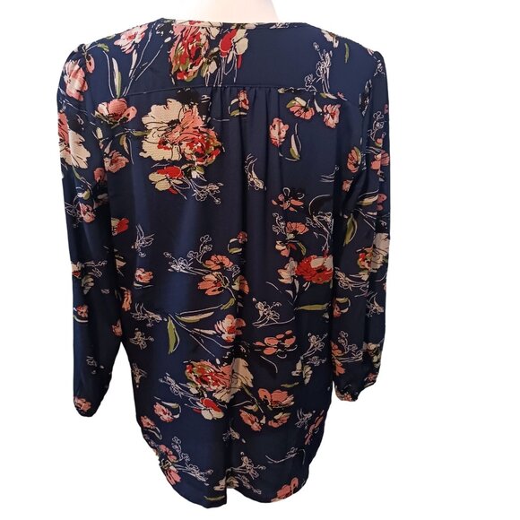 NEW Fun2fun Puff Sleeve Navy Multi Floral Tunic Blouse with Pleated Design, S - Picture 3 of 8
